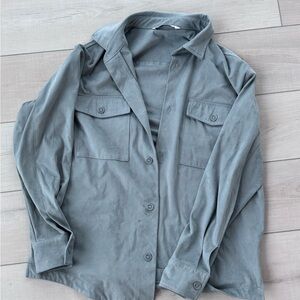 Zara Blue Gray Faux Suede Casual Button Down Shirt